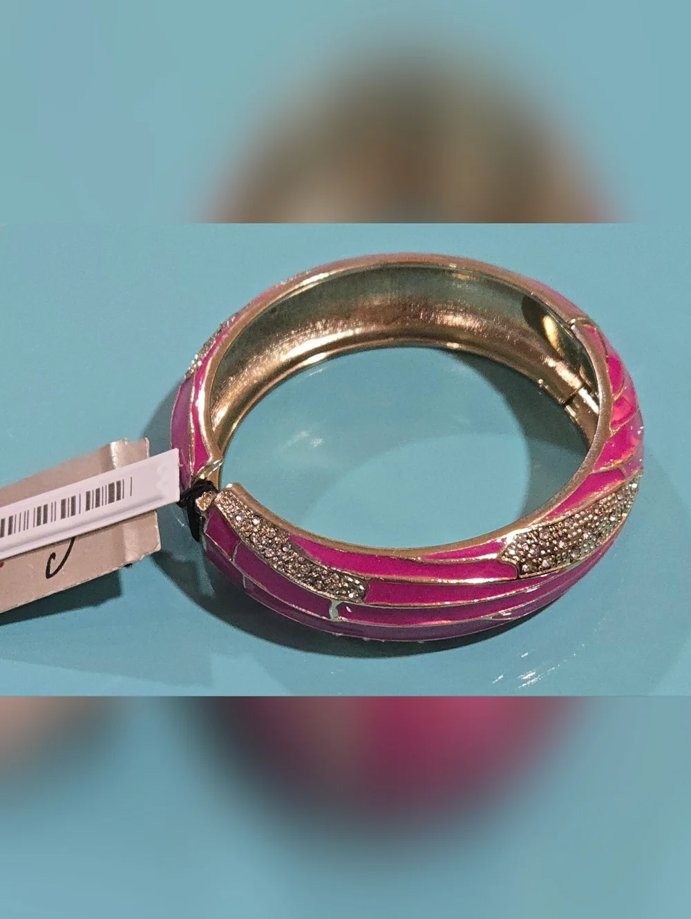 Nordstrom‎ Sequin NYC Pink Enamel & Sparkling Crystals Hinged Bangle NWT